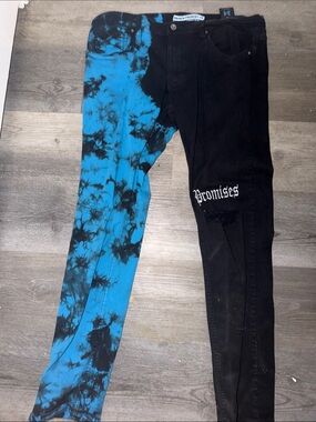 Broken Promises Blue Tie-Dye & Black Two-Tone Men’s Jeans